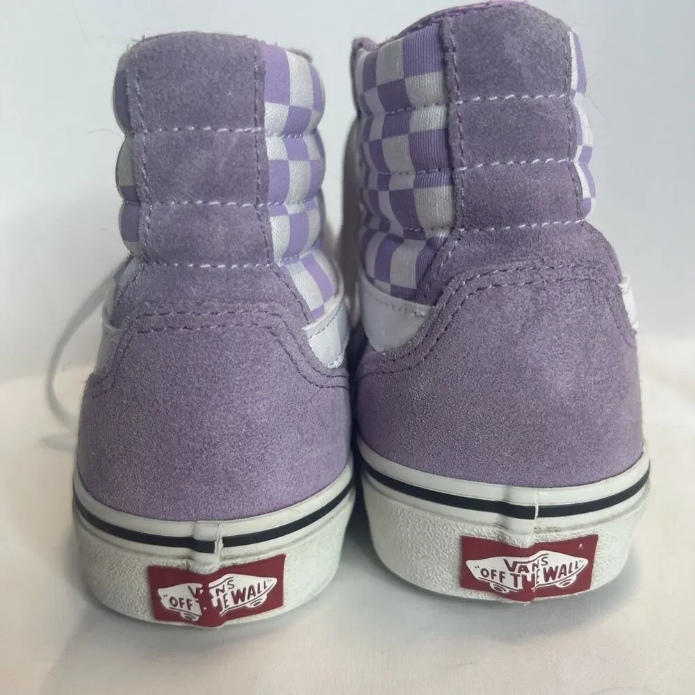 VANS women’s High Top Lace-Up Sneakers US 7.5  Purple/White Check Pre-Owned